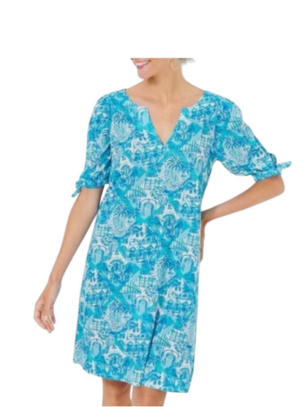 Lilly Pulitzer Teal & White Palm-Print Tunic